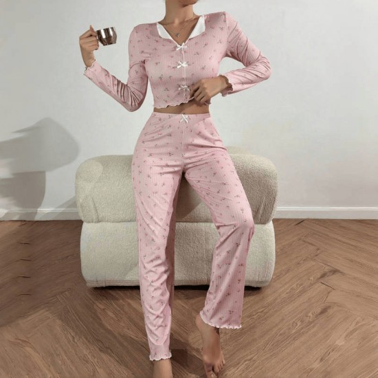 Summer cross-border European-style women's sexy halter short pants, two-piece set with milk silk printed fabric, home wear