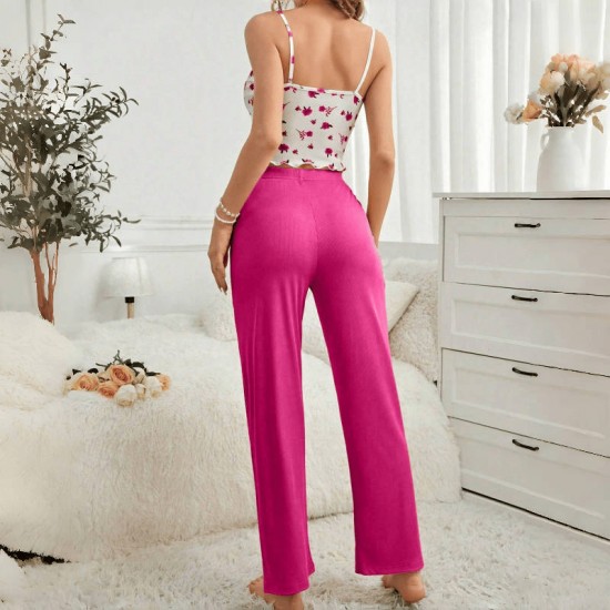 Cross-border foreign trade women's home wear floral suspenders long pants set for casual and comfortable women's wear that can be worn outside Cross-border foreign trade women's home wear floral suspenders long pants set for casual and comfortable women's wear that can be worn outside