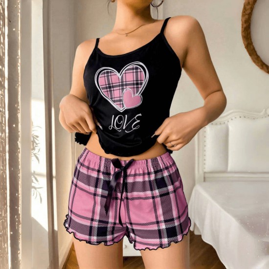 Best-selling cross-border lace pajamas set with floral pattern, three-piece set with halter short pants, sexy women's home wear Best-selling cross-border lace pajamas set with floral pattern, three-piece set with halter short pants, sexy women's home wear