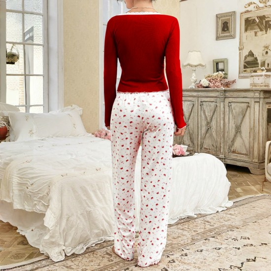 2025 new best-selling European style lace-edge round-neck crown long-sleeved pants pajama set for women with home wear two-piece set that can be worn outside 2025 new best-selling European style lace-edge round-neck crown long-sleeved pants pajama set for women with home wear two-piece set that can be worn outside