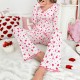 New cross-border home wear with heart patterns in European style, long-sleeved pants with elastic and flowery patterns, two-piece set for women's pajamas that can be worn outside New cross-border home wear with heart patterns in European style, long-sleeved pants with elastic and flowery patterns, two-piece set for women's pajamas that can be worn outside