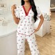 European-style cross-border best-selling home wear with heart-shaped print halter back pants, two-piece set with elastic long-sleeved pants, fashionable and sexy women's home wear European-style cross-border best-selling home wear with heart-shaped print halter back pants, two-piece set with elastic long-sleeved pants, fashionable and sexy women's home wear