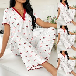 European-style cross-border best-selling home wear with heart-shaped print halter back pants, two-piece set with elastic long-sleeved pants, fashionable and sexy women's home wear