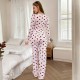 New cross-border homewear with heart patterned pajamas, heart-shaped long-sleeved pants set, can be worn as outerwear for European and American ladies' pajamas. New cross-border homewear with heart patterned pajamas, heart-shaped long-sleeved pants set, can be worn as outerwear for European and American ladies' pajamas.