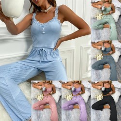 Cross-border European-style casual sleepwear set for women, summer floral printed long-sleeved pants, comfortable and relaxed women's home wear