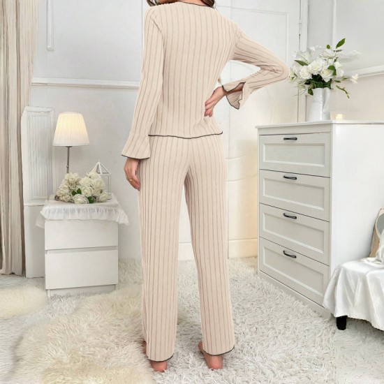 Cross-border autumn and winter European-style home wear, heart-shaped printed lapel pajama set for women, long-sleeved pants that can be worn outside, two-piece set Cross-border autumn and winter European-style home wear, heart-shaped printed lapel pajama set for women, long-sleeved pants that can be worn outside, two-piece set
