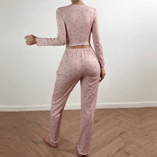 Summer cross-border European-style women's sexy halter short pants, two-piece set with milk silk printed fabric, home wear