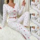 Cross-border best-selling home wear with heart patterns in European style, V-neck jacquard long-sleeved pants pajama set for women that can be worn outside Cross-border best-selling home wear with heart patterns in European style, V-neck jacquard long-sleeved pants pajama set for women that can be worn outside