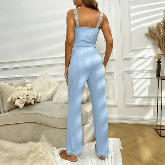 Cross-border European-style casual sleepwear set for women, summer floral printed long-sleeved pants, comfortable and relaxed women's home wear Cross-border European-style casual sleepwear set for women, summer floral printed long-sleeved pants, comfortable and relaxed women's home wear