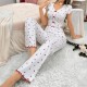 Cross-border best-selling home wear with printed designs, heart-shaped V-neck short-sleeved pants set, women's casual pajamas Cross-border best-selling home wear with printed designs, heart-shaped V-neck short-sleeved pants set, women's casual pajamas