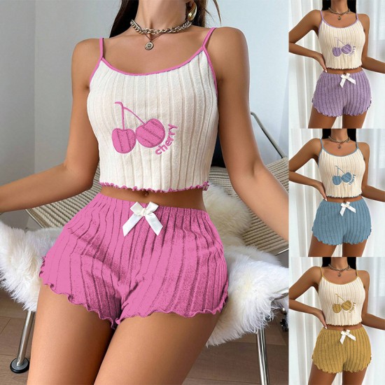 Cross-border best-selling Amazon-style home wear with embroidery, women's brushed-hangback blouses and short pants set, home wear set that can be worn outside Cross-border best-selling Amazon-style home wear with embroidery, women's brushed-hangback blouses and short pants set, home wear set that can be worn outside