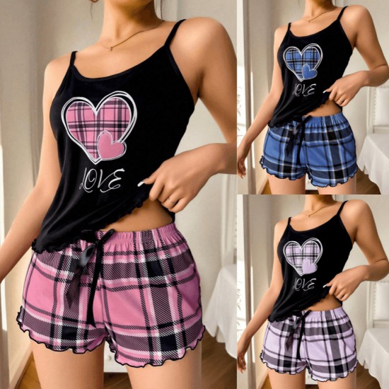 Best-selling cross-border lace pajamas set with floral pattern, three-piece set with halter short pants, sexy women's home wear Best-selling cross-border lace pajamas set with floral pattern, three-piece set with halter short pants, sexy women's home wear