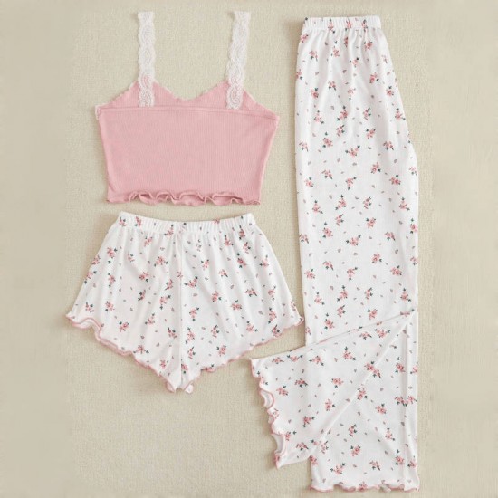 Cross-border casual sleepwear set for women, summer floral printed long-sleeved pants, sexy girl's European-style home wear two-piece set Cross-border casual sleepwear set for women, summer floral printed long-sleeved pants, sexy girl's European-style home wear two-piece set