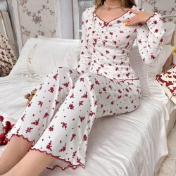 Cross-border best-selling European-style autumn-winter home wear for women, featuring sexy and casual fashion long-sleeved pants and pajama sets. Women's pajamas for summer with European-style letter patterns, short-sleeved T-shirts with bow ties and shor